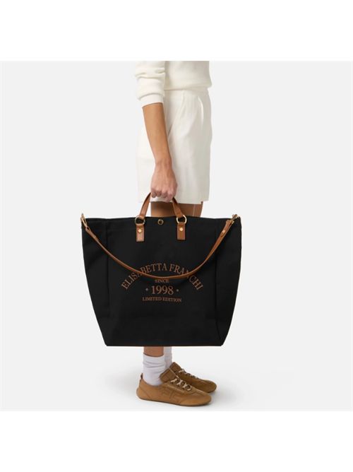 TOTE IN CANVAS ELISABETTA FRANCHI | BS14A62E2B58 nero/cuoio